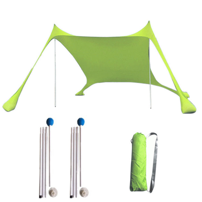 Oaken Sky Shores offers the Lycra Sky Shade Beach Tent: a lightweight, portable awning for ultimate sun protection. Easy to set up, it provides ample shade for beach days, camping, or any outdoor activity.