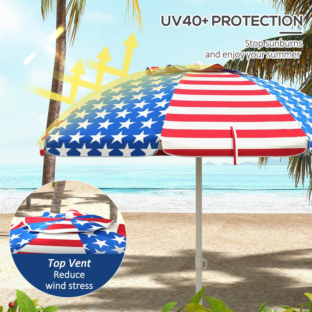 Oaken Sky Shores 5.7' American Flag Beach Umbrella
Portable 5.7' umbrella with tilt, vent, and flounce. UV-resistant American Flag pattern. Easy to carry for beach trips.