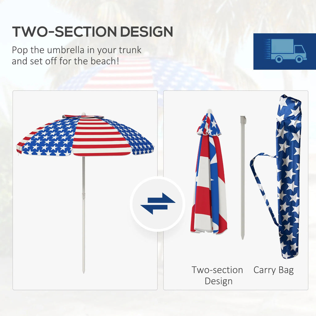 Oaken Sky Shores 5.7' American Flag Beach Umbrella
Portable 5.7' umbrella with tilt, vent, and flounce. UV-resistant American Flag pattern. Easy to carry for beach trips.