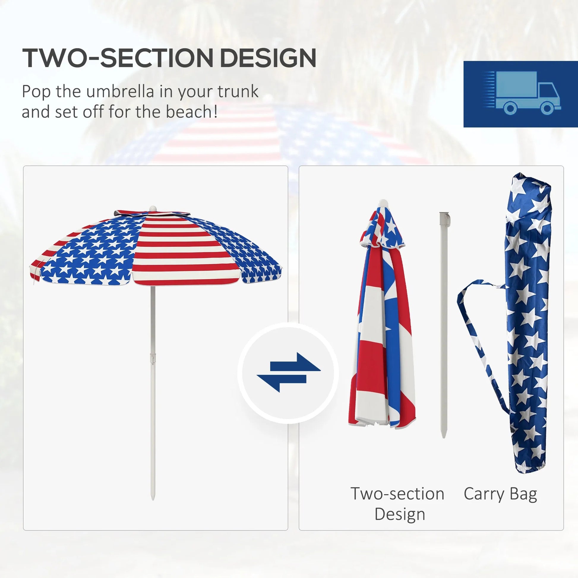 Oaken Sky Shores 5.7' American Flag Beach Umbrella
Portable 5.7' umbrella with tilt, vent, and flounce. UV-resistant American Flag pattern. Easy to carry for beach trips.