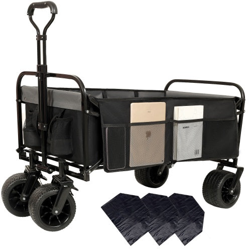 Oaken Sky Shores 440lbs Collapsible Beach Wagon with Strapping System
Oaken Sky Shores 440lb Beach Wagon
Collapsible wagon holds 440lbs for beach, camping, or shopping. All-terrain wheels, strapping system, 3 liner bags. Folds for easy storage.