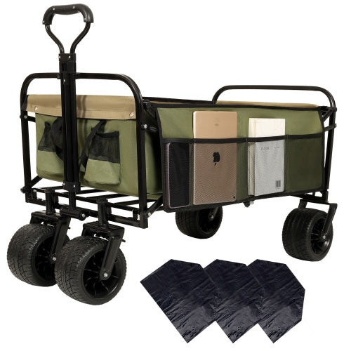 Oaken Sky Shores 440lbs Collapsible Beach Wagon with Strapping System
Oaken Sky Shores 440lb Beach Wagon
Collapsible wagon holds 440lbs for beach, camping, or shopping. All-terrain wheels, strapping system, 3 liner bags. Folds for easy storage.