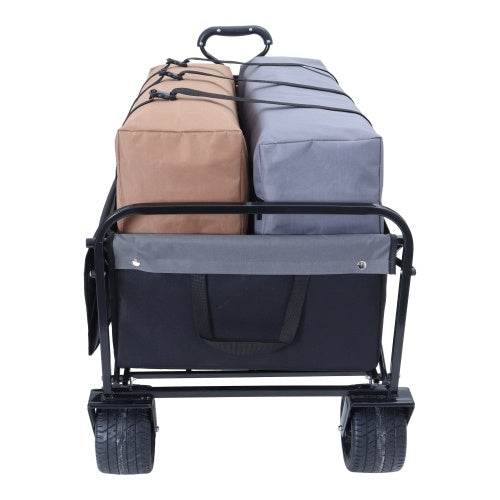Oaken Sky Shores 440lbs Collapsible Beach Wagon with Strapping System
Oaken Sky Shores 440lb Beach Wagon
Collapsible wagon holds 440lbs for beach, camping, or shopping. All-terrain wheels, strapping system, 3 liner bags. Folds for easy storage.