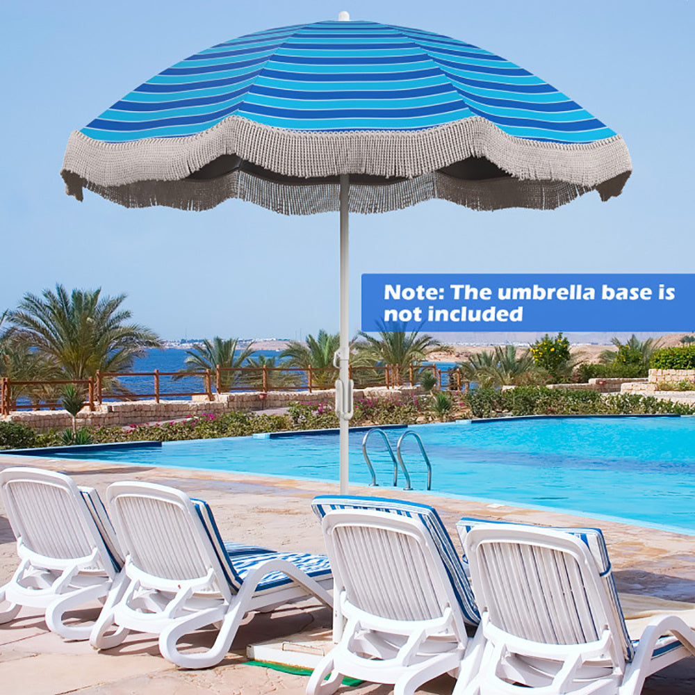 Oaken Sky Shores 6.5' Fringed Beach Umbrella
Portable 6.5' beach umbrella with UV-resistant canopy, tassel fringe, and push-button tilt. Easy to set up for beach trips, includes carry bag.