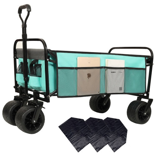 Oaken Sky Shores 440lbs Collapsible Beach Wagon with Strapping System
Oaken Sky Shores 440lb Beach Wagon
Collapsible wagon holds 440lbs for beach, camping, or shopping. All-terrain wheels, strapping system, 3 liner bags. Folds for easy storage.
