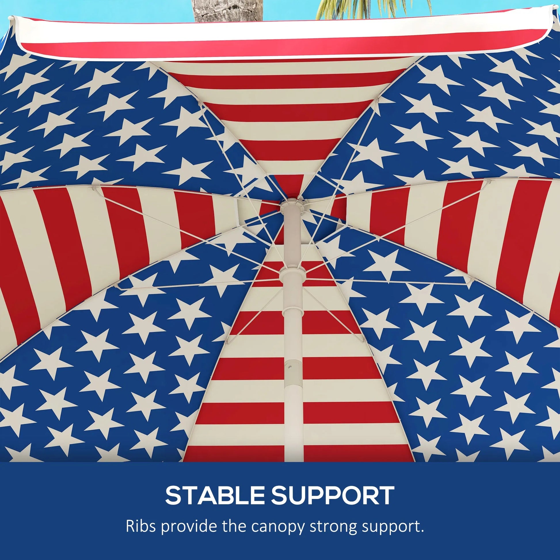 Oaken Sky Shores 5.7' American Flag Beach Umbrella
Portable 5.7' umbrella with tilt, vent, and flounce. UV-resistant American Flag pattern. Easy to carry for beach trips.
