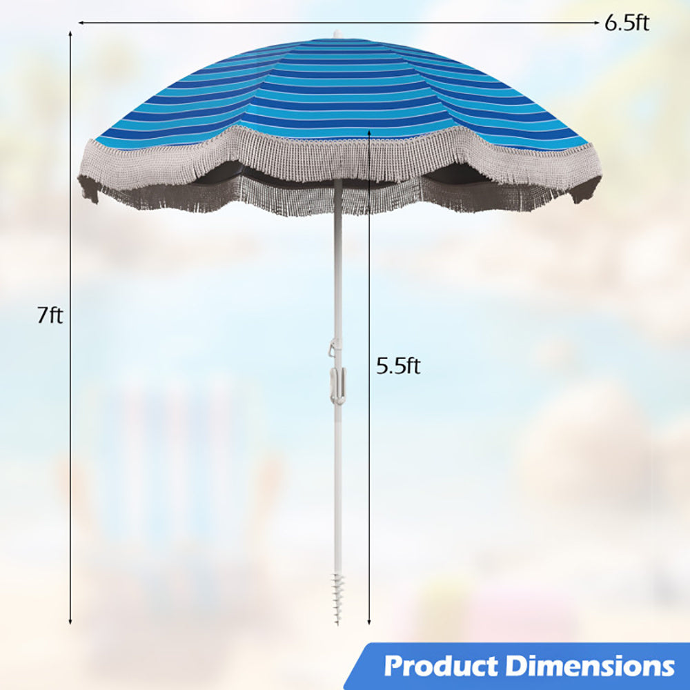 Oaken Sky Shores 6.5' Fringed Beach Umbrella
Portable 6.5' beach umbrella with UV-resistant canopy, tassel fringe, and push-button tilt. Easy to set up for beach trips, includes carry bag.
